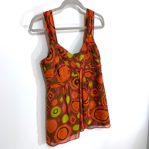 Nanette Lepore Orange Print Silk Blouse - Picture 2 of 8
